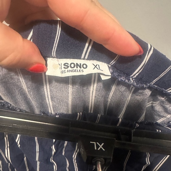 Strapless Navy Blue Striped Jumpsuit - Picture 2 of 2